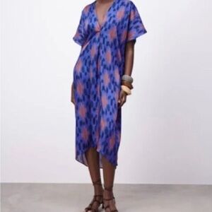 ZARA kaftan Asymmetrical Blue and Pink women Dress Size S